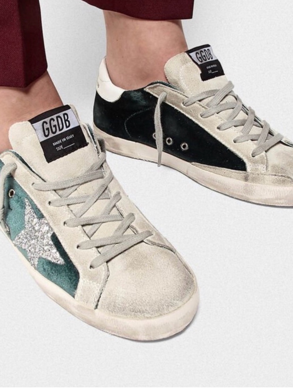 Golden Goose Green Suede Low-Top Sneakers with Silver Glitter Star SIZE 36